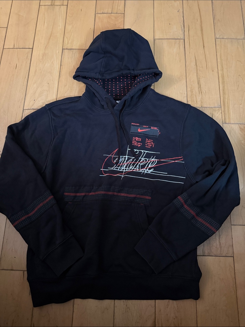 Nike Black Hoodie with Red and White Graphics